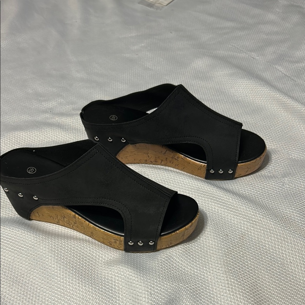 Black Wedge Sandals